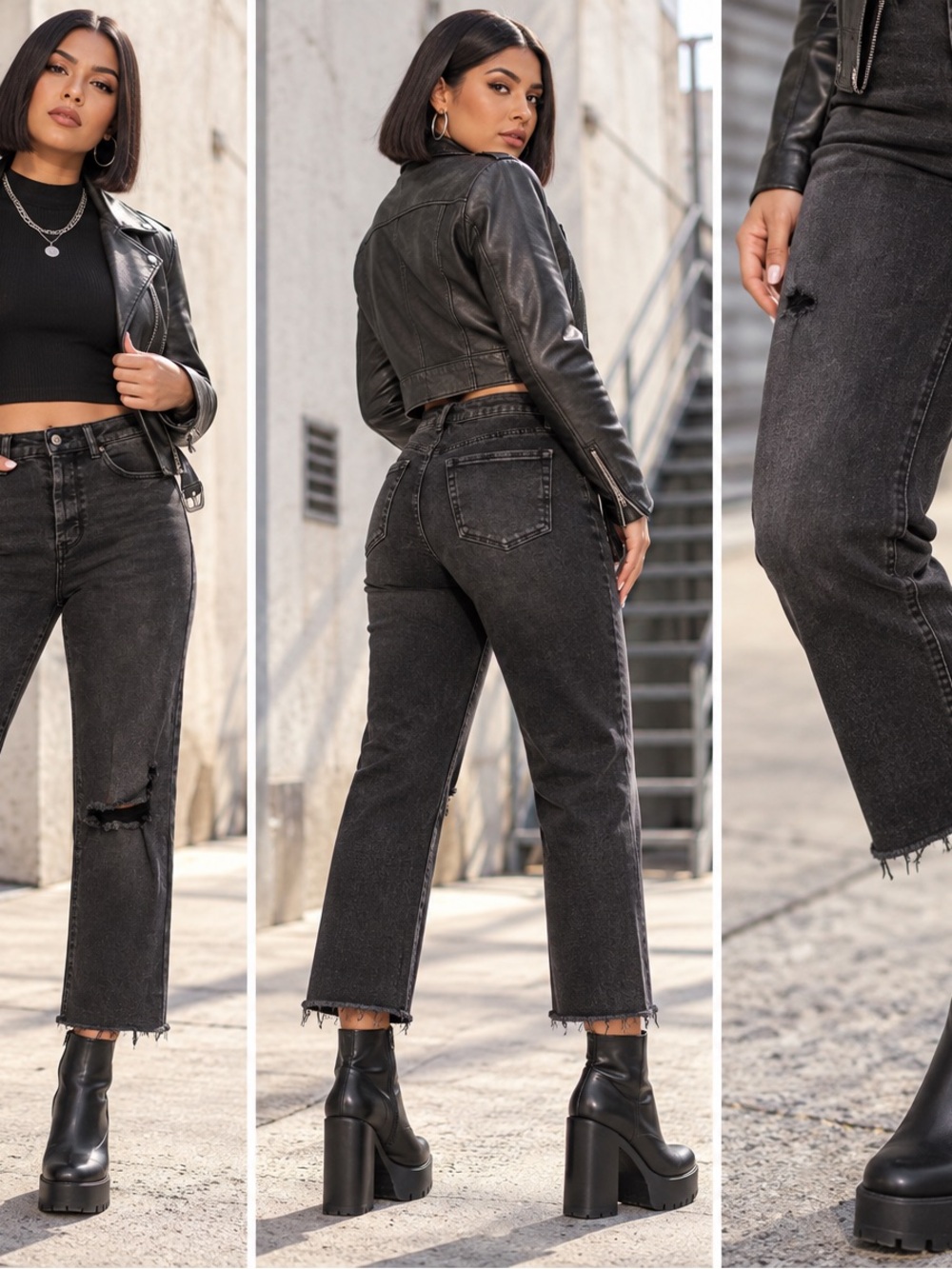 Vanilla Star Black Washed Cropped Straight Jeans